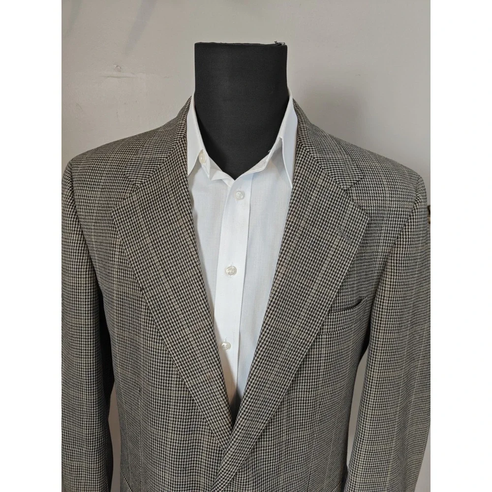 Mark Shale Mens Wool Sports Coat 42R Beige Houndstooth USA 2 Button Blazer B503
